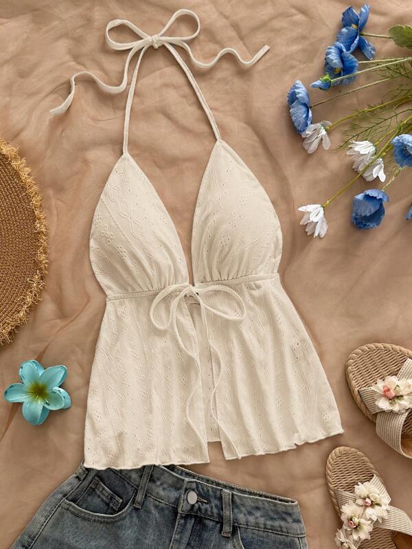 Soleia Top halter con cordón delantero de espalda abierta