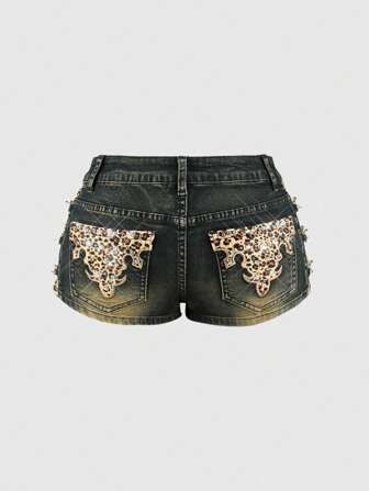 J-Fashion Y2K Gyaru Style Lace Patchwork Low Waist Cross Retro Skinny Super Low Waist Women Denim Shorts