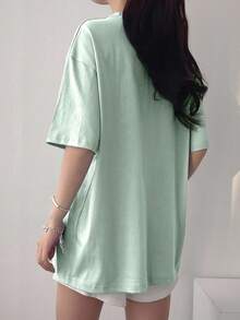 DAZY Camiseta casual de mujer con estampado de letra de dibujos animados, verano Pascua - Verde - Ver 3