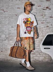 AXEPEAK Urban Printed Short Sleeve T-Shirt Set For Men - Apricot - View 3