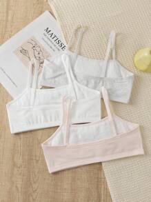 Conjunto de 3 sujetadores tipo camiseta con decoración de conejo de dibujos animados para niñas preadolescentes. Sujetadores inalámbricos cómodos, aptos para todas las estaciones - Multicolor - Ver 2