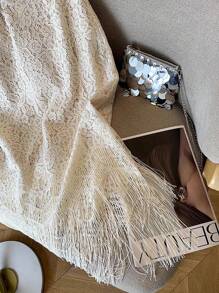 EMERY ROSE 女士优雅流苏下摆蕾丝裙 - 杏色 - 查看 4