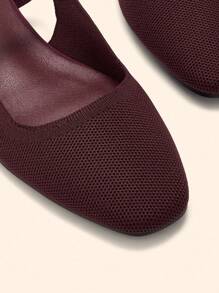 CUCCOO BASICS 女士时尚玛丽珍低跟舒适方头露跟平底鞋 - 酒紅色 - 查看 3