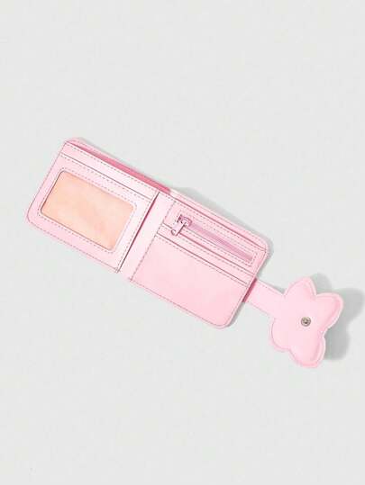 Kawaii 1 pieza Billetera mini con decoración de moño a lunares de flores de cerezo rosa al azar, monedero con cremallera portátil, elegante y dulce bolsa pequeña para niña