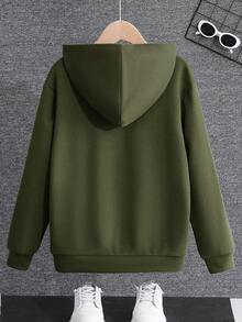 SHEIN Tween Boys' Letter Embossed Long Sleeve Sweatshirt,In Fall/Winter - Army Green - View 2