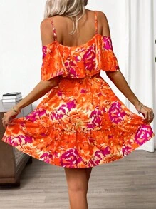 SHEIN Clasi Váy ngủ trễ vai in hoa cho kỳ nghỉ thường ngày của phụ nữ - Nhiều màu - Xem 2