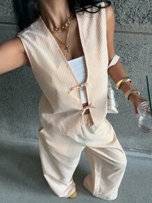 Coolane Kids 青少年女孩春夏条纹浅蓝色套装、两件套服装、亲子服装 - 黃色 - 查看 5