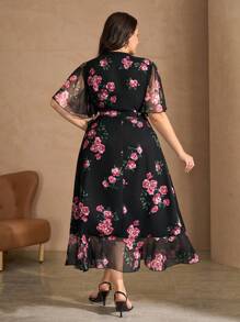 SHEIN Clasi Plus Size Women Floral Print Mesh Sleeve Crossed Wrap Elegant Dress Floral Dress Women Elegant Wrap Dresses For Women Floral Wrap Dress Rose Print Dress Black Floral Dress Fall Clothes Plus Size Fall Outfits Back To School Homecoming Country Concert Outfit Country Outfits Women Modest Dresses For Women Modest Old Money Wedding Guest Dress Women Dress For Wedding Guest Mother Of The Bride Dresses For Wedding Formal Dresses For Wedding Guest Dress For Wedding Birthday Dresses For Women Birthday Outfit Boho Fairycore - Multicolor - View 3