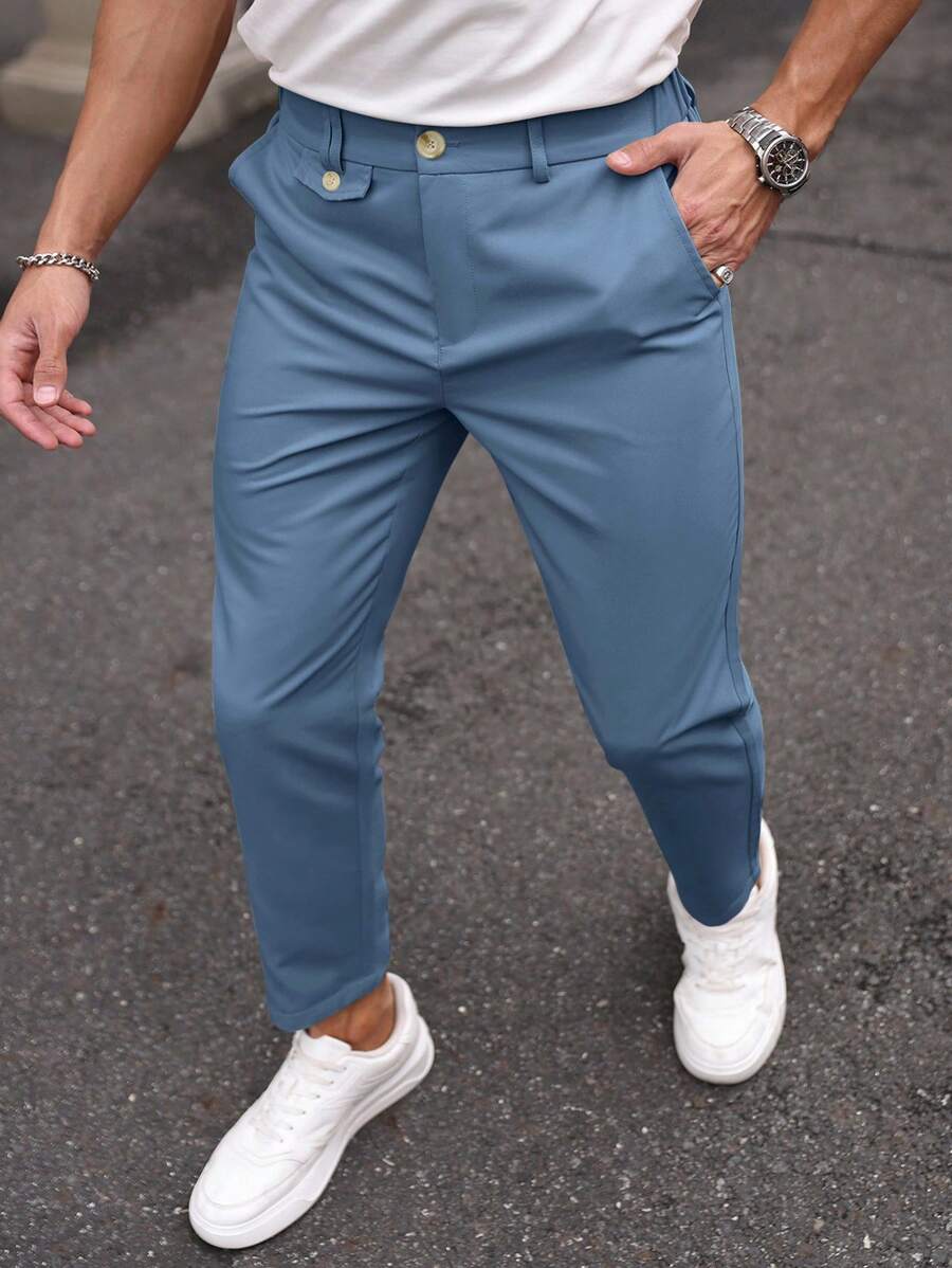 Calvornis Men's Solid Color Casual Simple Business Pants - Baby Blue - View 1