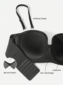 LUVLETTE Plus Woman 黑色透气无肩带隐形无缝聚拢钢圈基础款 T 恤文胸