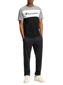Champion 夏季男士休闲拼色字母图案印花短袖T恤 - Black and Grey - 查看 3
