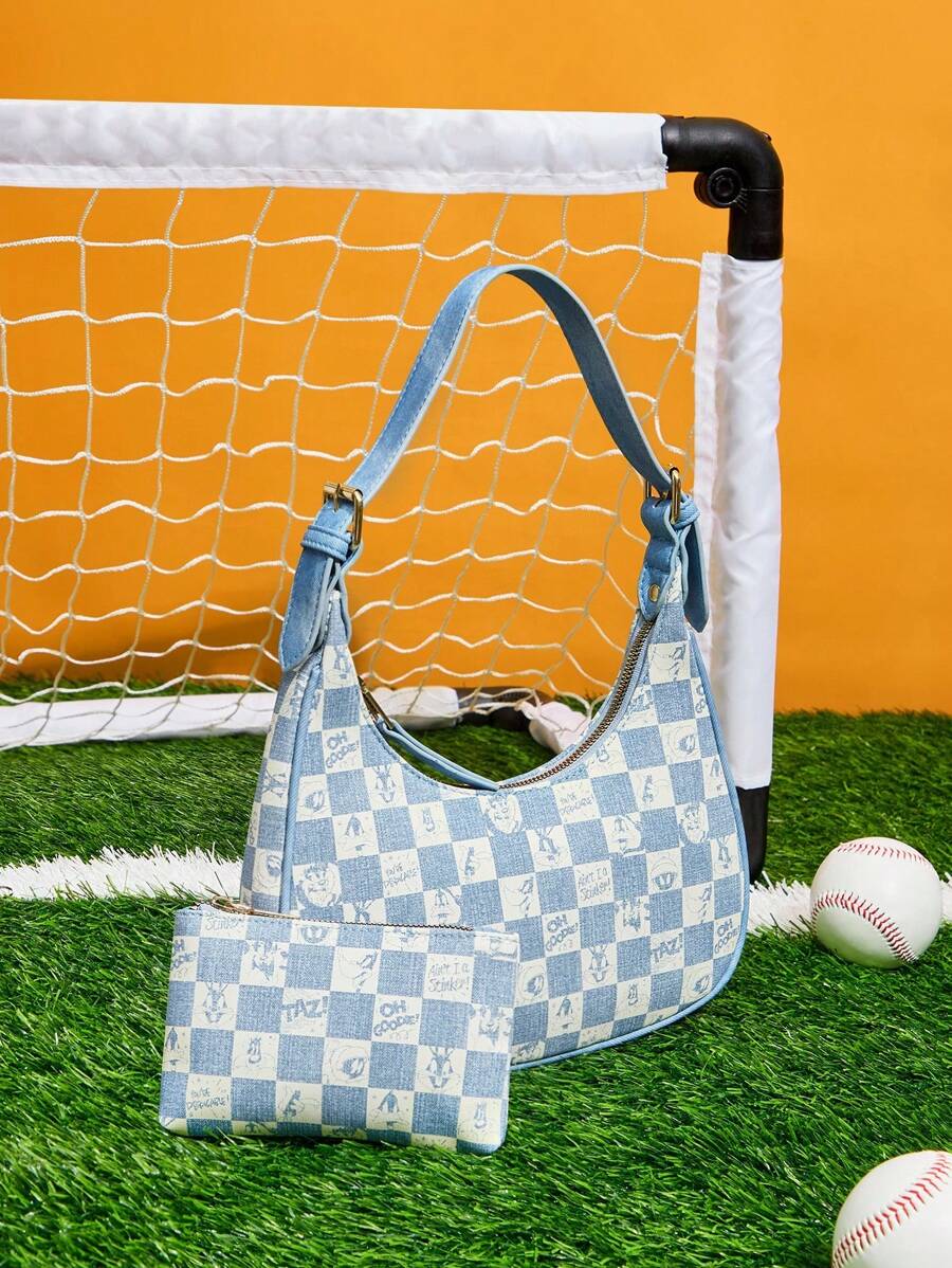 LOONEY TUNES X SHEIN Women's Cartoon & Checkered Pattern Fashionable Versatile Chic Street Style Backpack Crossbody Bag Set - Multicolor - View 1