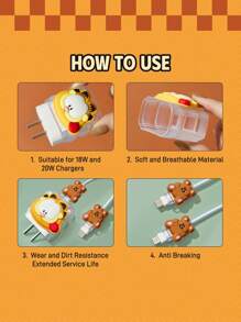 GARFIELD | SHEIN Bộ bảo vệ cáp dữ liệu, tương thích với bộ sạc , bộ 3 miếng bảo vệ cáp điện thoại di động, bảo vệ bộ sạc (không bao gồm cáp dữ liệu) - Trong sáng - Xem 4