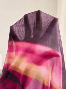 Elenzga Plus Size Women Artistic Gradient Mesh Shoulder T-Shirt, Elegant Printed Holiday Blouse