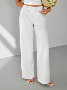 SHEIN Tall Pantalon droit à taille haute et coupe droite pour femmes, style casual unicolore