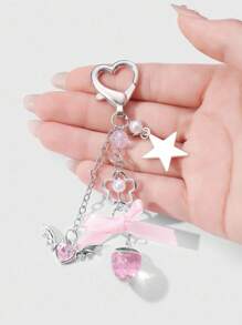 ROMWE Kawaii 1pc Stylish & Versatile Sliver Chain Necklace Pendant With Pearl, Rhinestone Star Wings, Heart, Flower, Bow, Strawberry Decor, Suitable For Women, Girls Daily Wear Or Festival Gift