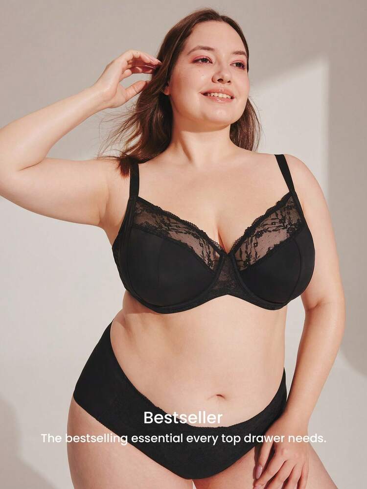 Plus Full Coverage Lace Mesh Bra