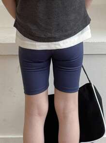 Dazy Kids Young Girls Casual Outdoor Sports Workout Solid Color Leggings Tights - Navy Blue - View 2