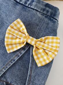 SHEIN Playful Pals 2 件套女婴春夏休闲风格纯色无袖吊带上衣和蝴蝶结装饰短牛仔裤