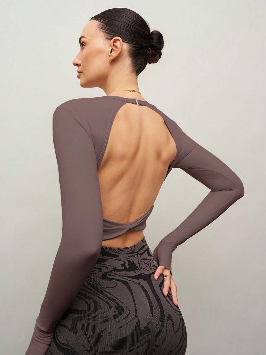 Activina Women's Solid Color Round Neck Open Back Twist Detail Sports Tank Top