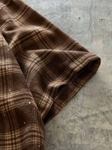 AXEPEAK 男士复古格子印花前扣短袖衬衫，夏季，emo - 彩色 - 查看 4