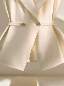 EMERY ROSE Women's Solid Color Lapel NeckLong Sleeve Metallic Button Design Elegant Blouse Fall Cloth For Women - Apricot - View 6