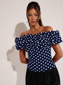 COSMINA 女士优雅度假波点露肩上衣，春夏