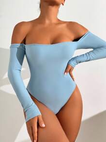 Shapewave 1pc Women's Sexy Fashion Detachable Strap One-Piece Swimsuit With Detachable Pad, Long Sleeve For Summer Beach Vacation - Blue - View 6