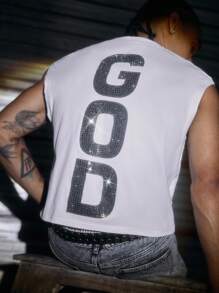 AXEPEAK Men's Casual Sleeveless Tank Top With Printed & Rhinestone Design, Lightweight Summer - White - View 3