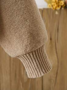 LMoss Kids 少女基本款长袖蝴蝶结开衫，宽松版型 - 卡其色 - 查看 3