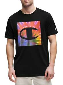 Champion 男士休闲扎染印花短袖T恤，夏季 - 黑色 - 查看 1