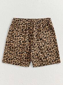Manfinity VCAY Pantaloncini casual da uomo a vita media, a gamba dritta, con stampa leopardata e tessuto elasticizzato a quattro vie, adatti per il ritorno a scuola