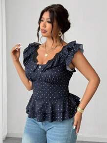 SHEIN Unity Sexy Off-The-Shoulder Lace Backless Blouse, Going Out/Vacation Tops - Navy Blue - View 4