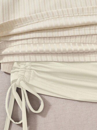 Set da 4 canotte in maglia a costine di colore unito, moda estiva