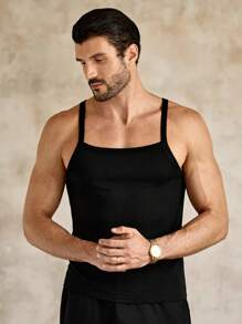 Manfinity VCAY Men's Casual Ribbed Knit Slim Fit Sleeveless Undershirt Tank Top, Suitable For Everyday Wear, Men's Tank Top, Sleeveless Shirt, Ribbed Tank Top, Slim Fit Tank, Black Tank Top, Solid Color Undershirt, Gym Tank Top, Sexy Men's Top, Men's Fashion Top, Party Wear, Clubwear, Festival Top, Designer Tank, Summer Top