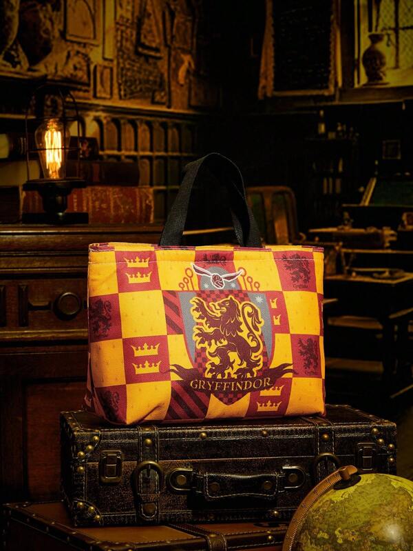 HARRY POTTER X SHEIN حقيبة غداء بتصميم الكشمير والشارة، لموظفي المكاتب والطلاب