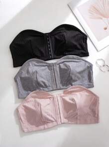 SHEIN 3 Stücke/Set Große Größen Lässige Front-Haken-Verschluss Bustier, bügellos