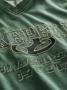 AXEPEAK 男士字母贴布休闲夏季短袖 Polo 衫 - 綠色 - 查看 3