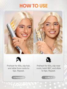 SHEGLAM HAIR 時尚別緻的 Insta-Heat 直髮造型器，二合一直發和捲髮，負離子直發器，10 分鐘快速拉直，智能記憶設置，5 種溫度設置，100-240V 通用電壓，適合全球旅行 - 美國插頭 生日 禮物 假期 粉紅色的 氛圍 化妝品 旅行 學校 節慶 玫瑰 展示 女孩 魅力 護髮 母親節 想要 時尚 銳舞派對 - 黃色 - 查看 8