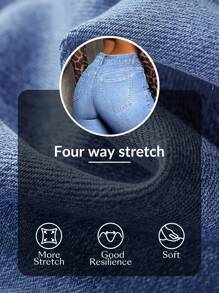 SHEIN Tall 女式中腰休闲口袋修身喇叭裤 - 淺色水洗藍 - 查看 7