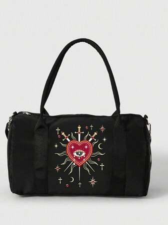 Hippie Item No. 1337053. Rabbit & Bow Pattern Weekender Travel Bag For Women. 2-In-1 Handheld & Crossbody Bag, Large Capacity, Lightweight, Suitable For Sport, Gym, Business Trip, Weekend Getaway With Storage Pouch