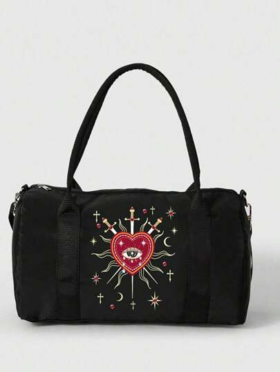 Hippie Item No. 1337053. Rabbit & Bow Pattern Weekender Travel Bag For Women. 2-In-1 Handheld & Crossbody Bag, Large Capacity, Lightweight, Suitable For Sport, Gym, Business Trip, Weekend Getaway With Storage Pouch