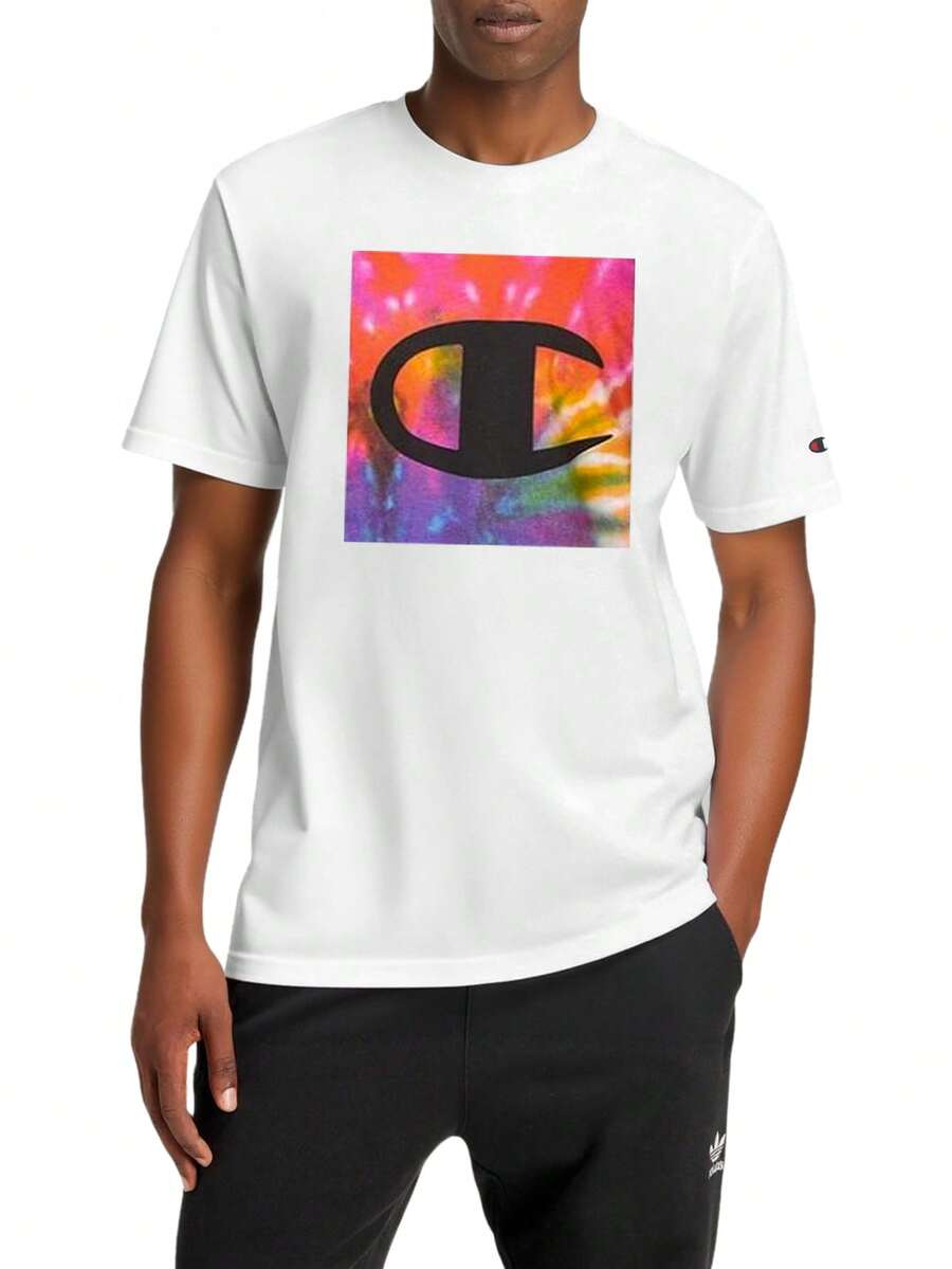 Champion 男士夏季休闲扎染印花短袖T恤 - 白色 - 查看 1
