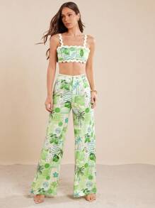 L'Amorae Damen Sommer Früchte Muster Patchwork Träger Hosen, Urlaubsstil