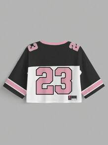 Slaydiva 女士休闲 V 领宽松短款半袖网眼 T 恤，适合夏季、运动游戏、校服 Y2k 图案 T 恤女士 Y2k 女式上衣 可爱 Y2k 上衣 女士运动衫 女士图案 T 恤适合外出时尚 - 彩色 - 查看 2