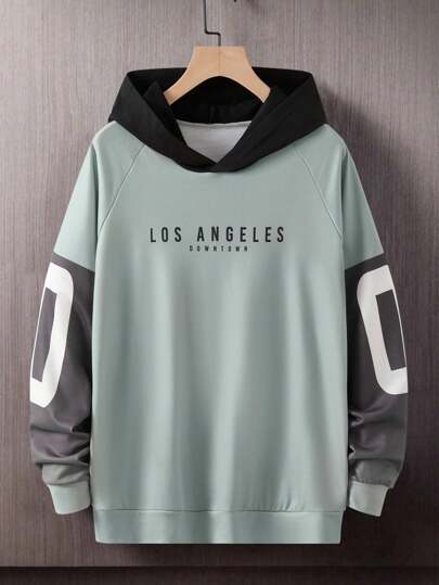 1件撞色字母数字印花青少年男童卫衣，洛杉矶青少年男童卫衣，青少年卫衣，返校季秋冬季