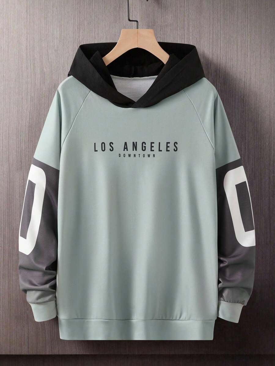 1pc Teen Boys Los Angeles Contrast Color Letter & Numeric Print Sweatshirt,Back-To-School Autumn Streetwear Graduation Fall Winter Sweatshirts - Dark Green - View 1