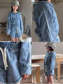 Young Girls Denim Two Pieces Outfits - Light Wash - View 1