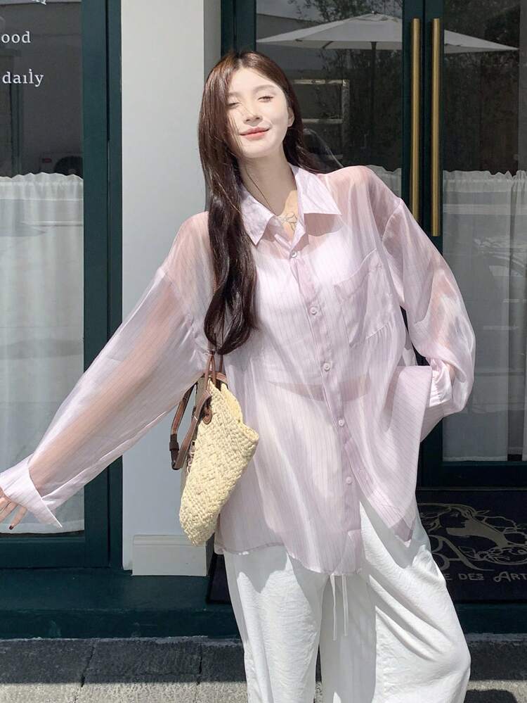 Women/Teen Girl Striped Long Sleeve Korean Style Blouse,Fall Clothes