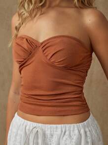 Glamine 2 piezas Parte superior tipo camiseta con pliegues de color liso minimalista de verano para mujer - Multicolor - Ver 3